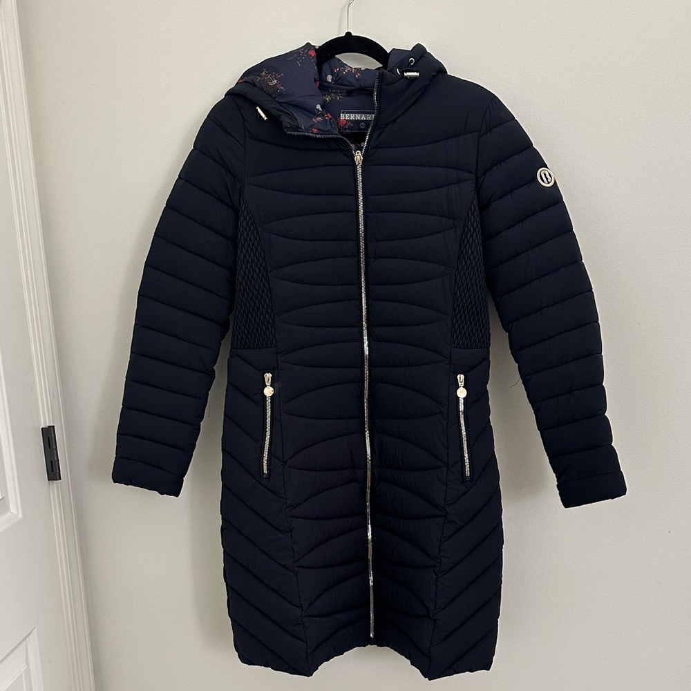 Bernardo Navy Quilted Puffer Coat women’s size small